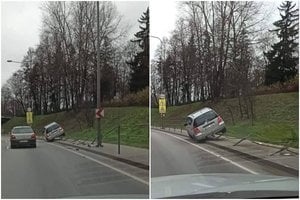 Vilniuje „Mercedes-Benz“ lėkė tiesiai ant kelio atitvarų