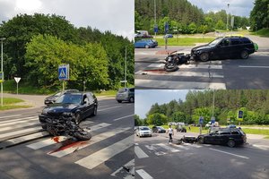 Vilniuje susidūrė motociklas ir BMW, motociklininkas išvežtas į ligoninę