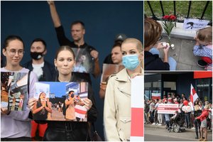 Protestuotojai susirinko prie Baltarusijos ambasados Vilniuje – ragina netylėti ir nepasiduoti