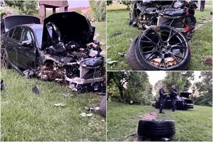 Avarija Vilniaus centre: automobilio vairuotojas spruko, pievoje liko sumaitotas BMW