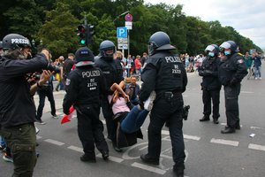 Mirė Berlyne per demonstraciją policijos sulaikytas vyras