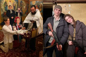 Vestuvės kaukiant sirenoms: iškart po ceremonijos jauni kijeviečiai išvyko ginti tėvynės