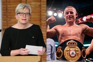 Premjerė sveikina boksininką E. Stanionį tapus pasaulio bokso čempionu