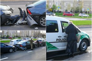 Masinė avarija Kaune – Šilainiuose kylant į kalną susidūrė 4 automobiliai, sužeista moteris