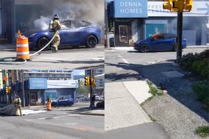 „Tesla“ vairuotojas vos išsigelbėjo: staigus gaisras, užsiblokavo durys ir langai, išgyventi liko kelios minutės