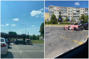 Per avariją Vilniuje sudaužytas rožinis BMW