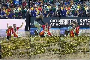 Jautri akimirka: Europos čempionato auksą iškovojęs R. Fernandezas puolė į vaikų glėbį
