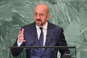 Europos Vadovų Tarybos pirmininkas Ch. Michelis ragina sustabdyti Rusijos narystę JT Saugumo Taryboje