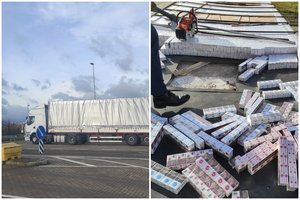Muitininkai sulaikė du „tuščius“ vilkikus su 800 tūkst. eurų vertės rūkalų kontrabanda