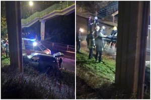 Vilniuje nesuvaldytas automobilis rėžėsi į viaduko atramas – sužeistas žmogus