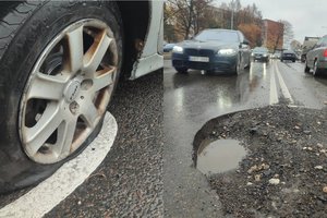 Spjaudosi dėl remontuojamų gatvių Vilniuje: dėl nepažymėtos duobės prakirto net dvi padangas