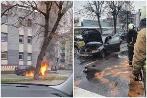Vilniaus Naujamiestyje važiuodamas užsiliepsnojo ir sudegė automobilis „Audi“