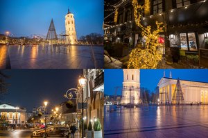 Vilnius jau kvepia būsimomis šventėmis: Katedros aikštėje pradėta montuoti Kalėdų eglė, puošiasi visa sostinė