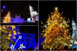 Lietuvoje įžiebta pirmoji Kalėdų eglė: auksu nušvito Kaunas