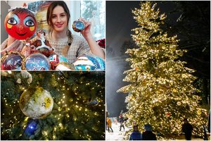 Kačerginėje įžiebta Kalėdų eglutė: žaliaskarę puošia 100 žaisliukų, kuriuos sukūrė menininkė iš Moldovos