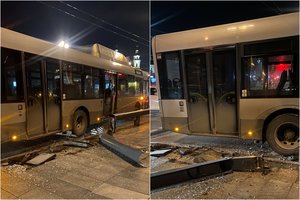 Nelaimė Vilniuje – autobusas rėžėsi į kelio atitvarą