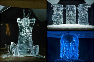 Jelgavos ledo skulptūrų festivalyje – Lietuvos menininkų triumfas: lankytojai atpažino ir raguotą V. Putiną