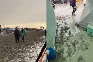 Populiarus festivalis tapo didelė purvo jūra: žmonės negali išvažiuoti, prašoma taupyti maistą ir vandenį