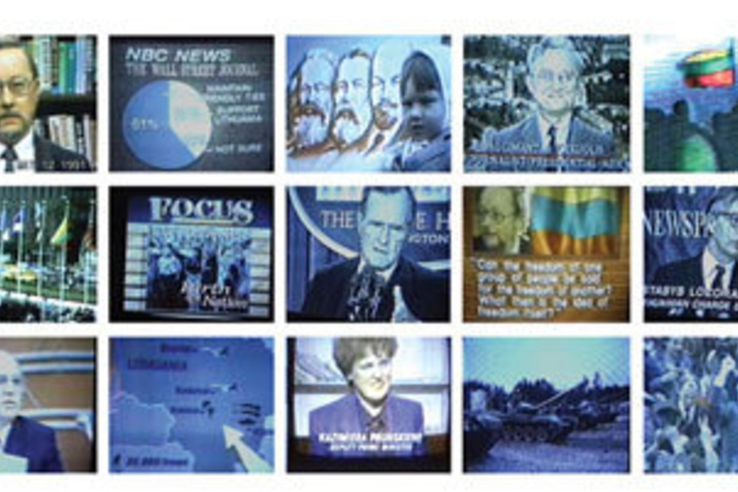 J.Mekas 1990–1991 metais vaizdo kamera filmavo Niujorko kambaryje stovinčio televizoriaus ekraną kaskart, kai per žinias rodydavo reportažus ir informaciją apie Lietuvą.