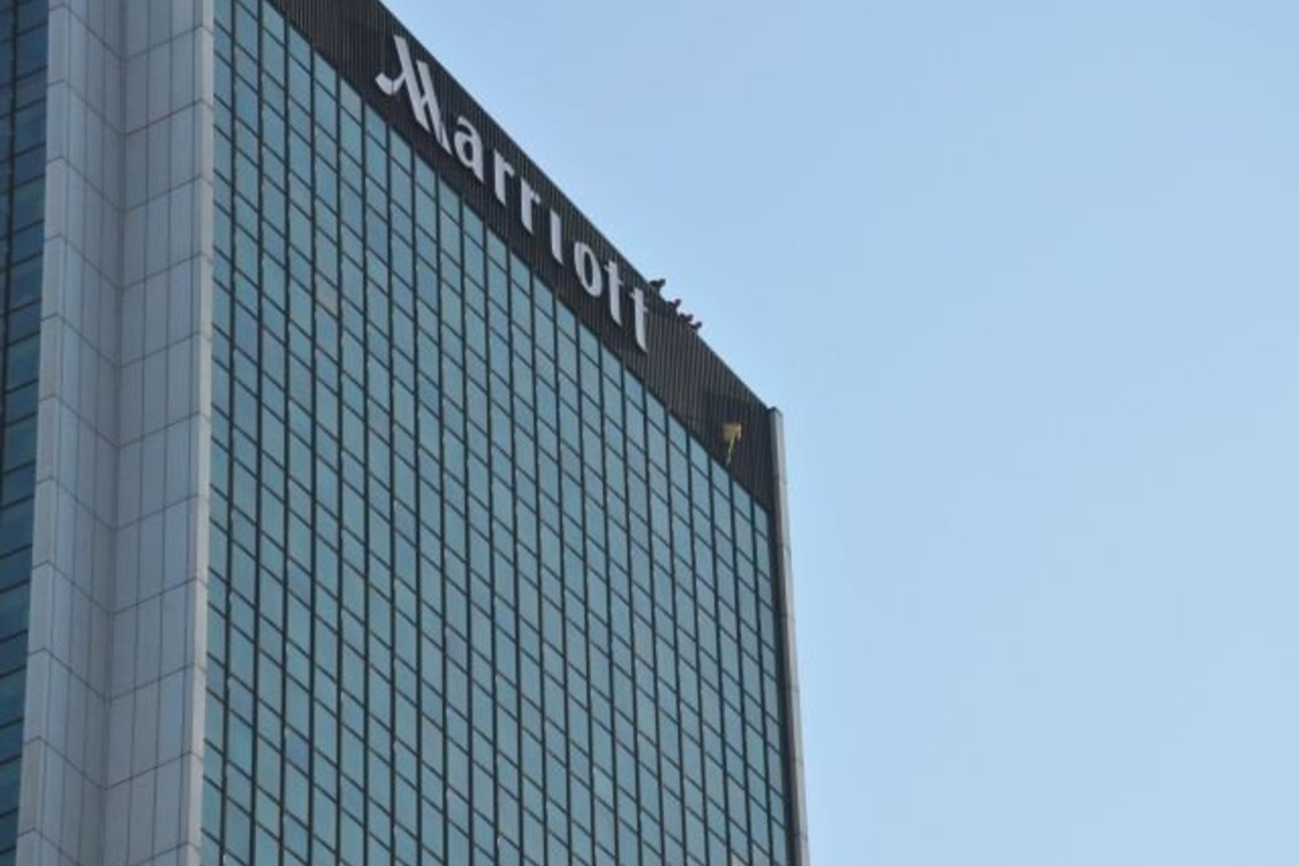 Ekstremalaus alpinizmo mėgėjas lenkas trečiadienį Varšuvoje stačia 140 metrų aukščio viešbučio "Marriott" siena užkopė ant jo stogo.