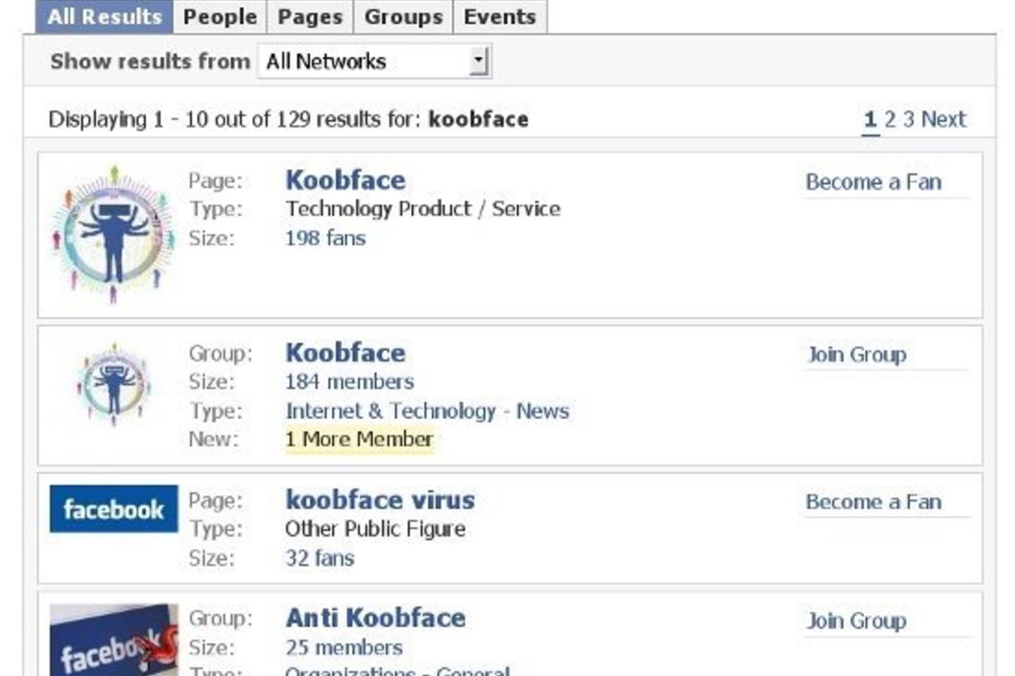 Kovai su „Koobface“ kirminu, yra įsikūrusi ne viena „Facebook“ grupė, tačiau dalis jose skelbiamų žinučių, siūlančių atsiųsti kenkėjo valymo instrukcijas asmeniškai, labiau panašu į dar vieną bandymą užkrėsti naujus vartotojus tuo pačiu ar kitu kenkėju.