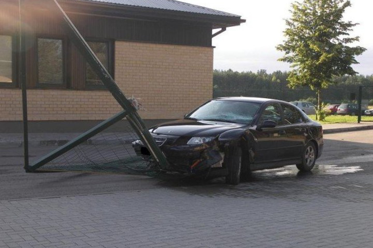 Apie 19 val. didžiuliu greičiu važiuojantis prabangus automobilis „Saab“, vairuojamas visiškai girto Druskininkų savivaldybės Investicijų ir turto valdymo skyriaus vedėjo 54 metų Algirdo Svirsko, trenkėsi į metalinius užkardos vartus.