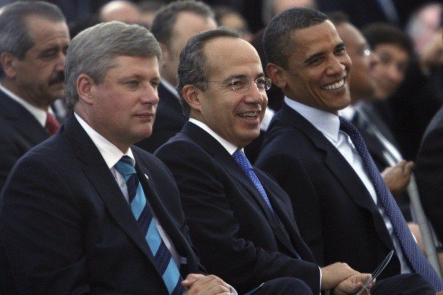 Kanados premjeras S.Harperis, Meksikos prezidentas F.Calderonas ir JAV vadovas B.Obama turėjo ir smagių akimirkų.