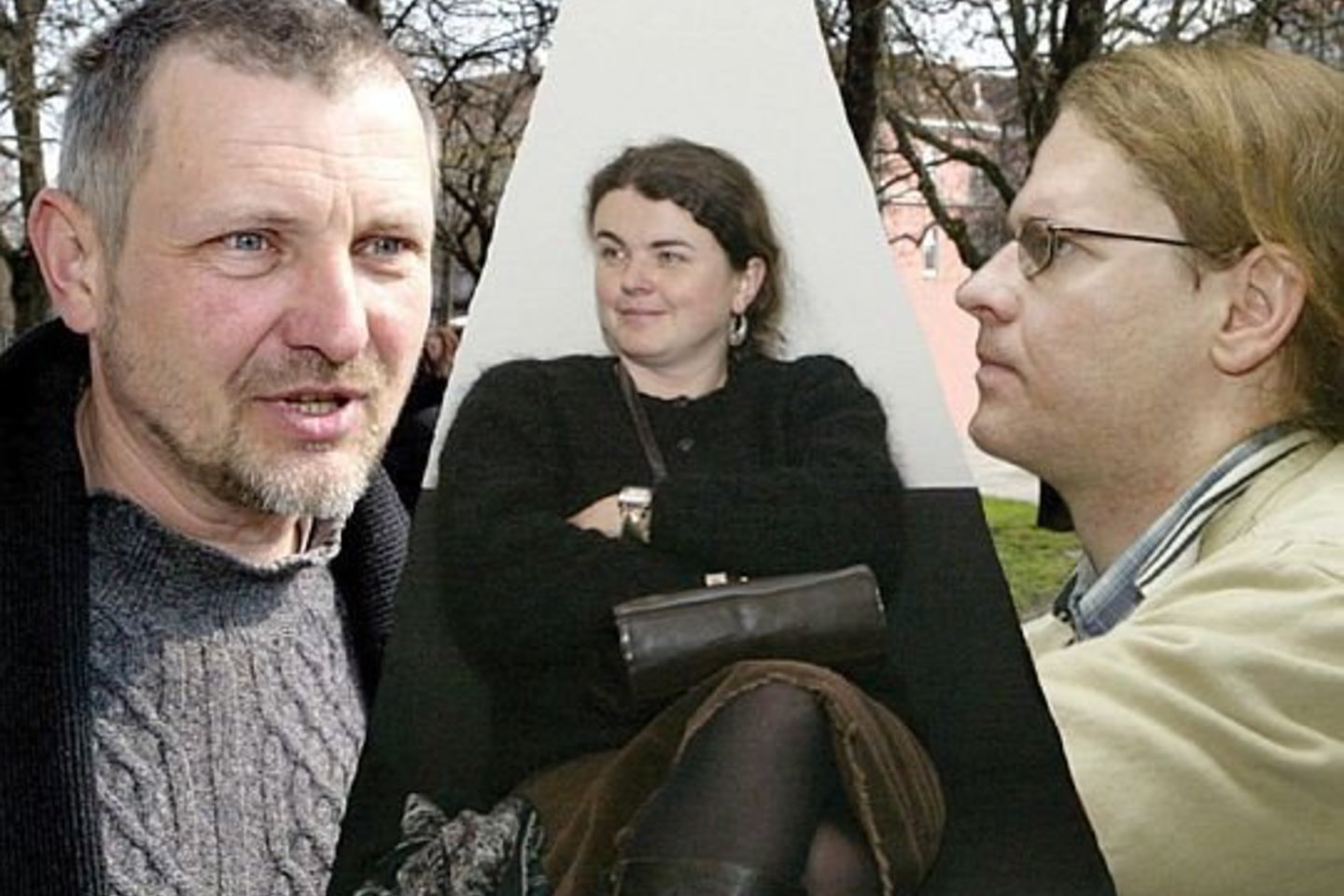 Meilės trikampyje atsidūrusių (iš kairės) A.Pajuodžio, jo žmonos V.Pajuodienės ir B.Januševičiaus santykiai į viešumą išlindo per vyrų muštynes.