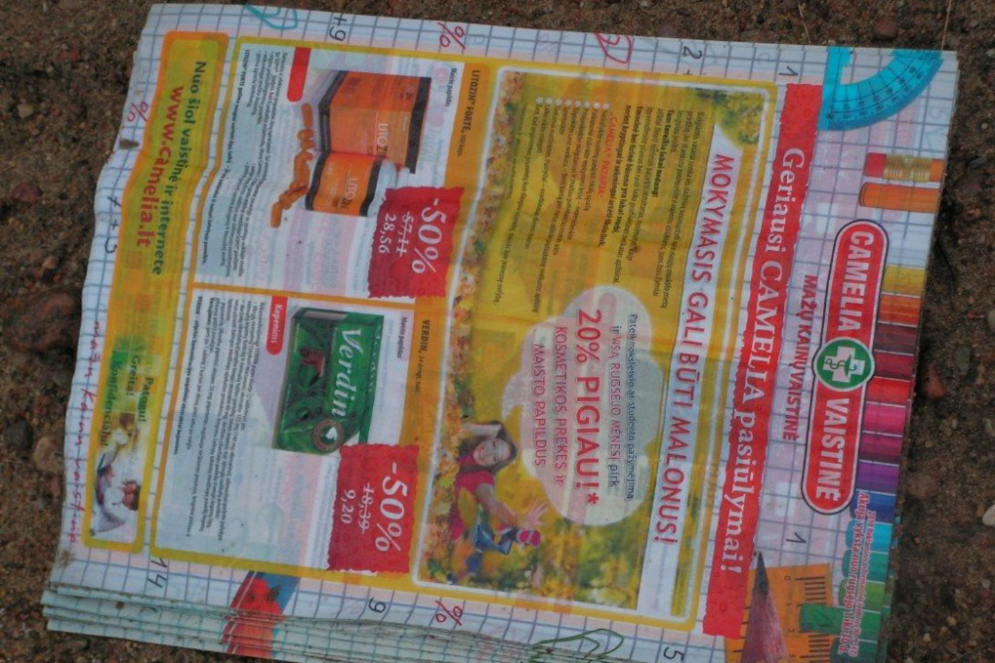 Gamta užteršta reklaminiais lankstinukais.