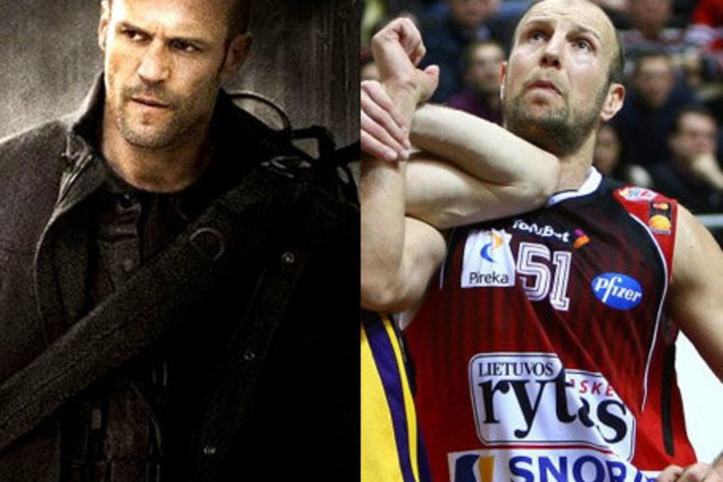 Bosnijos krepšininkas K.Bajramovičius stulbinamai panašus į veiksmo filmų žvaigždę J.Stathamą.