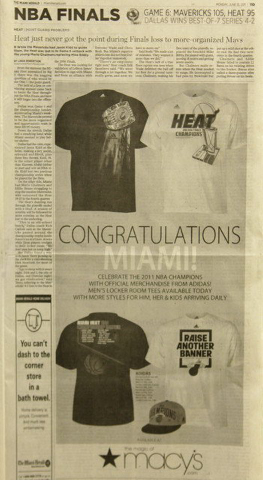 "Miami Herald" išspausdino nuotrauką su sveikinimais klubui.