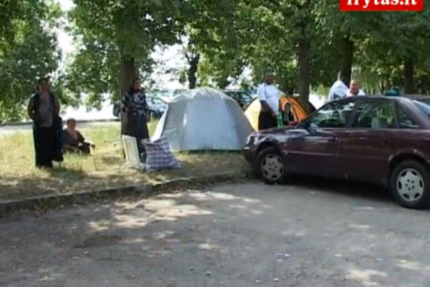 Atvykėliai gudrūs - palapines stato ne miške, o automobilių stovėjimo aikštelėje.