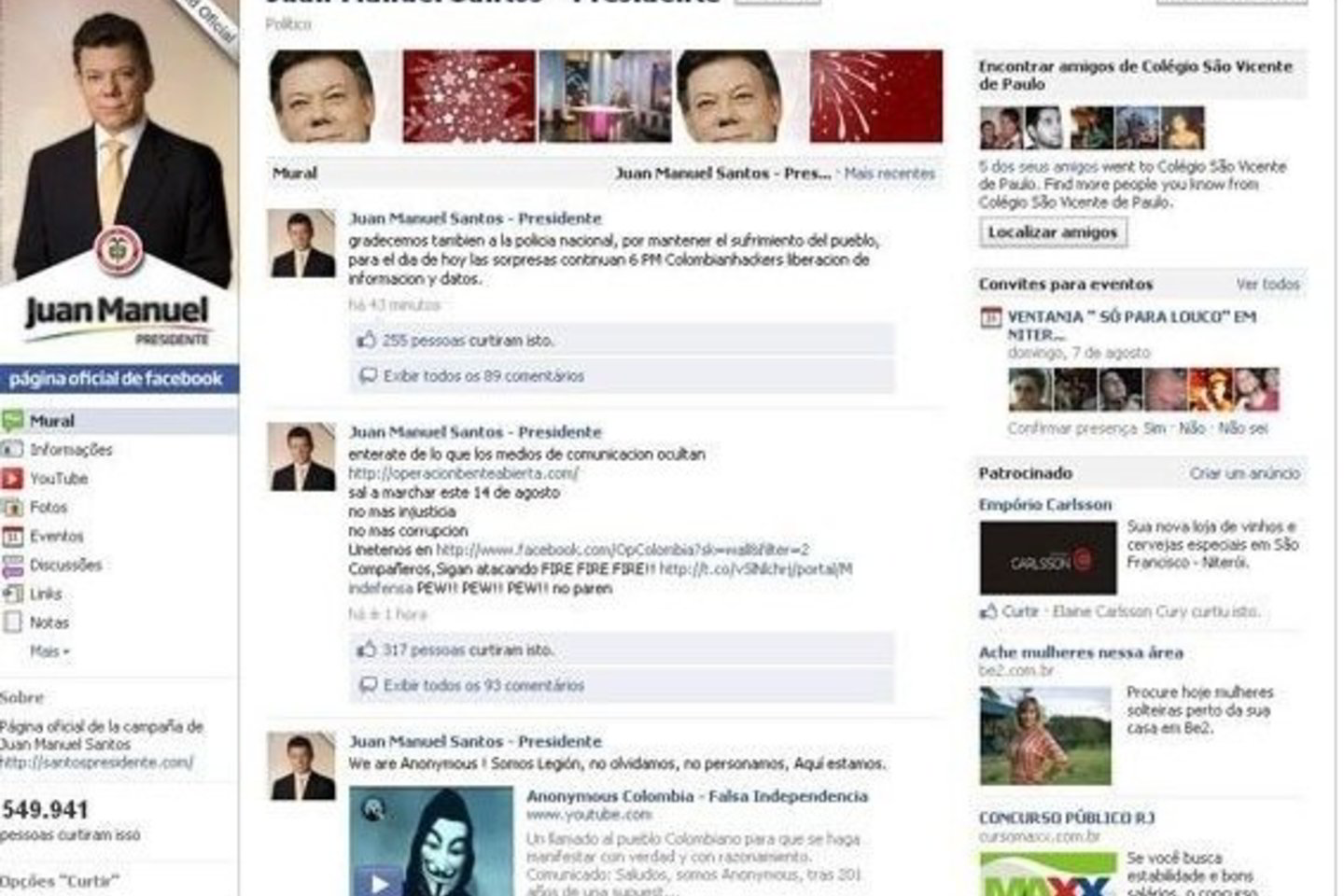 Asmeniniame J.M.Santoso „Facebook“ puslapyje įsilaužėliai įrašė keletą trumpų frazių, taip pat pateikė nuorodą į vaizdo įrašą, pavadintą „Melaginga nepriklausomybė“.