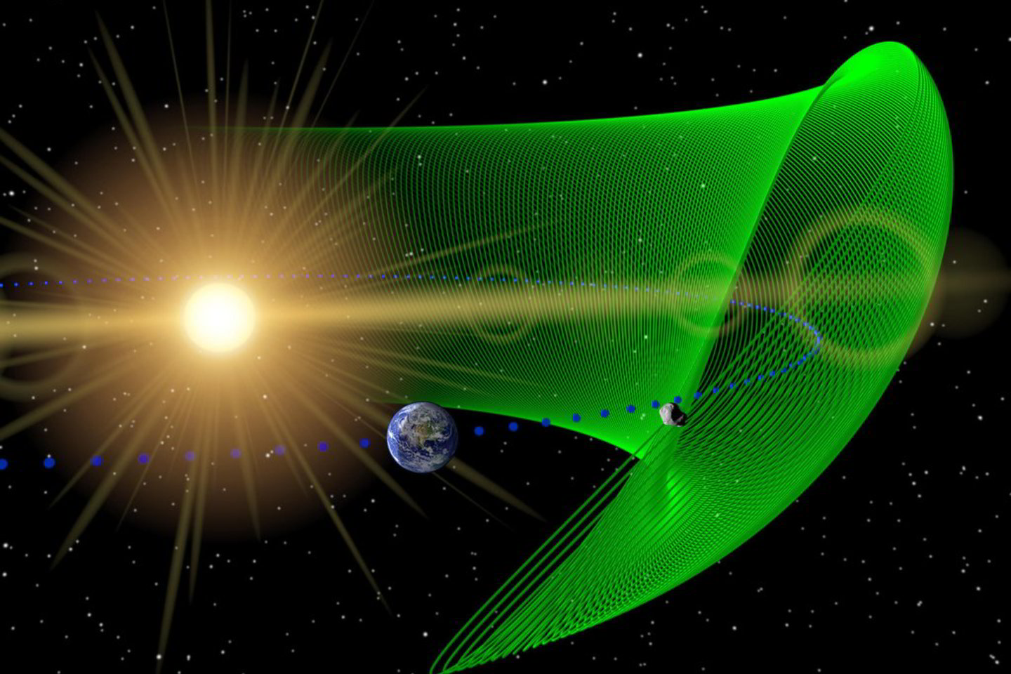 Pasitelkę dailininkus, mokslininkai pavaizdavo Saulę, Žemę ir asteroidą. Žemės orbita pažymėta mėlynais taškais, o išskleista asteroido orbita - žaliomis linijomis.