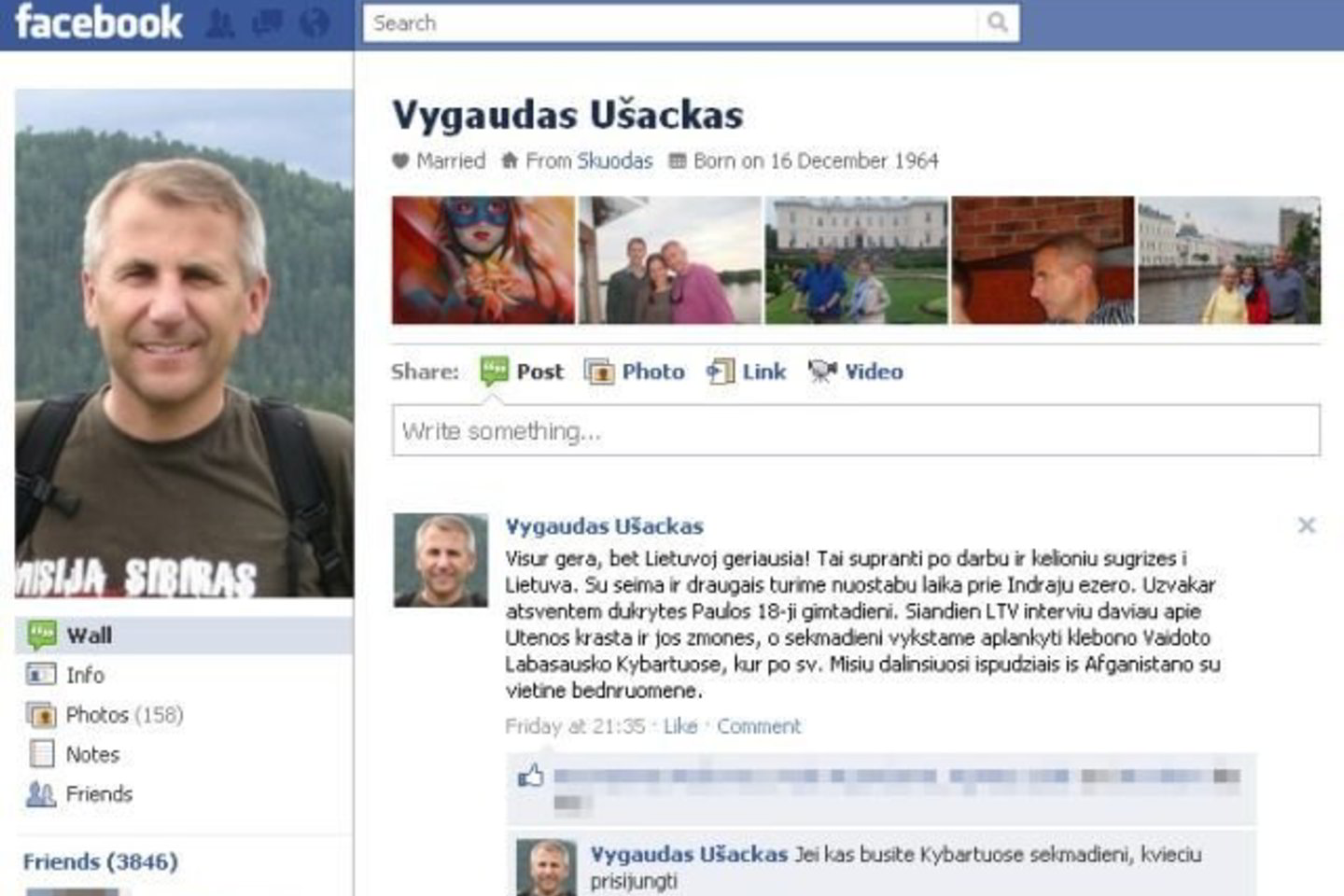 V.Ušacko socialinio tinklo profilis.