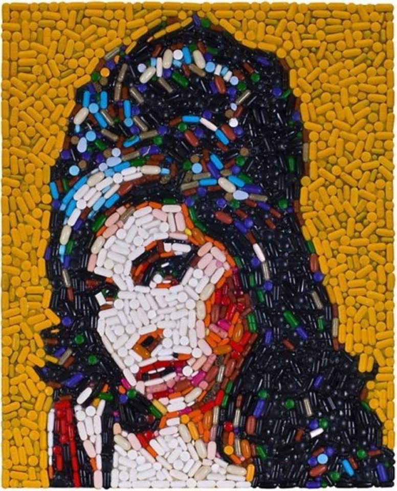 Menininkas J.Mecieris sukūrė mirusios atlikėjos A.Winehouse atvaizdą sudėliotą iš 5000 tablečių.