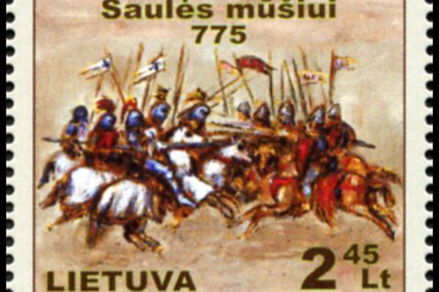 Naujajame pašto ženkle vaizduojama mūšio scena.