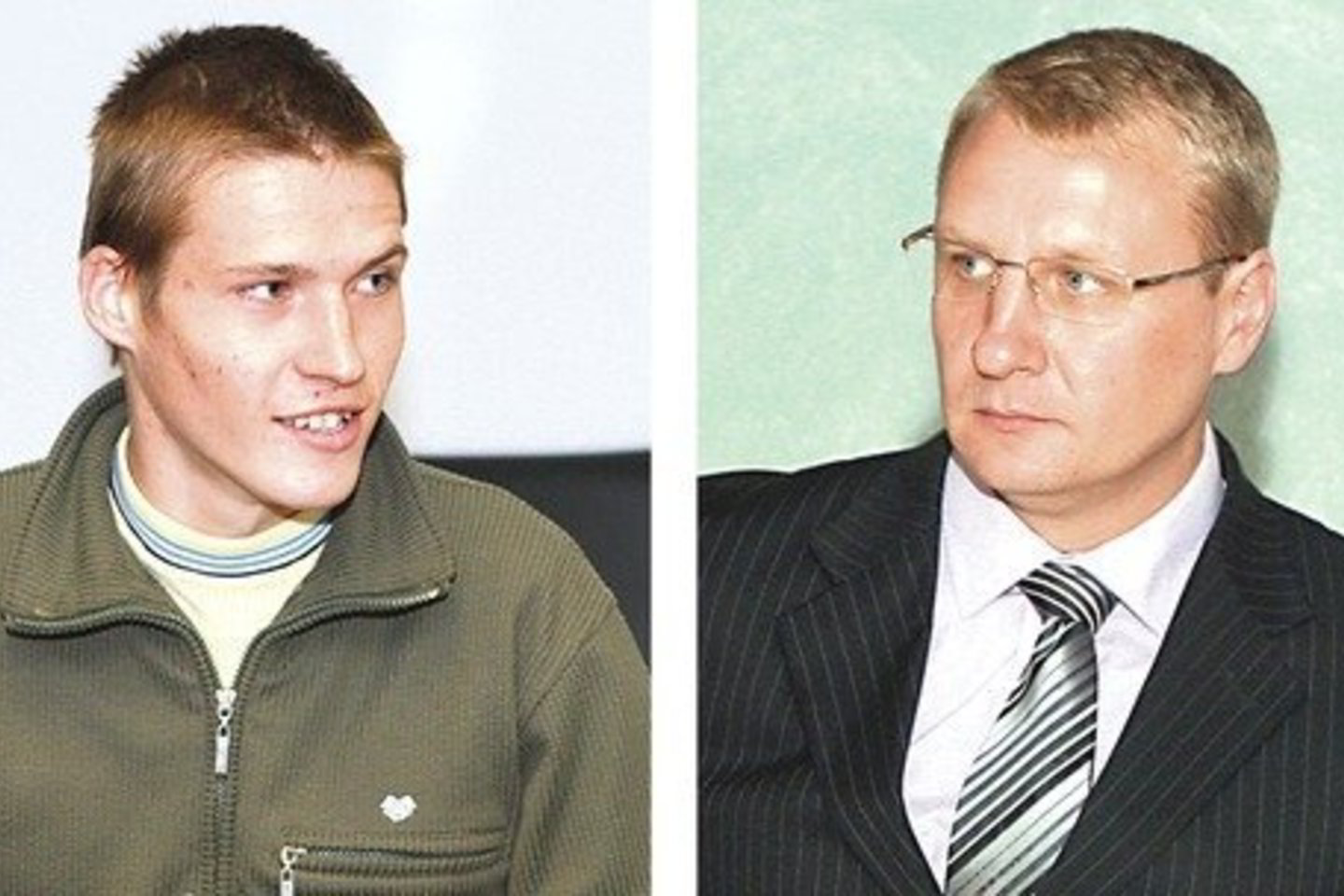 A.Šedžius (nuotr. dešinėje) nustebo teisme išvydęs bauginamų žinučių autorių – vos sakinį surezgantį K.Bridikį.