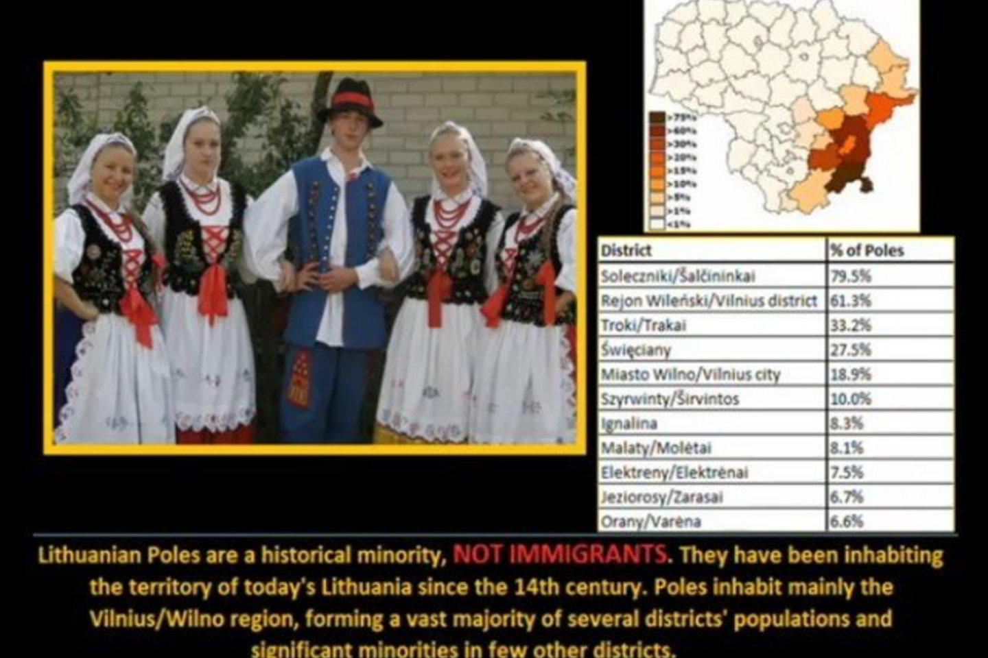 Prezentacijos autorius teigia, jog šalies valdžia daro viską, kad lenkai pamirštų savo tautinį identitetą.