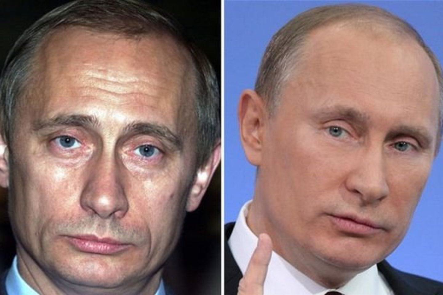 Rusijos premjeras V.Putinas 2000 metais (kairėje) ir 2011 metais (dešinėje)