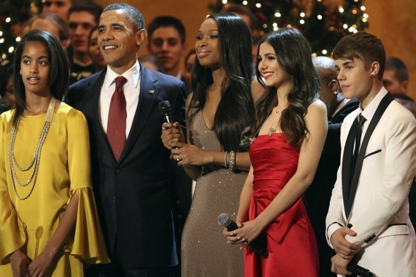 B.Obamos vyresnioji duktė Malia (pirma iš kairės) viešai parodė simpatijas J.Bieberiui (dešinėje).