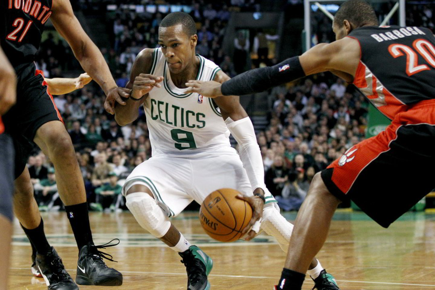 R.Rondo (9 nr. ) po kontakto su L.Kleiza negalėjo tęsti rungtynių.
