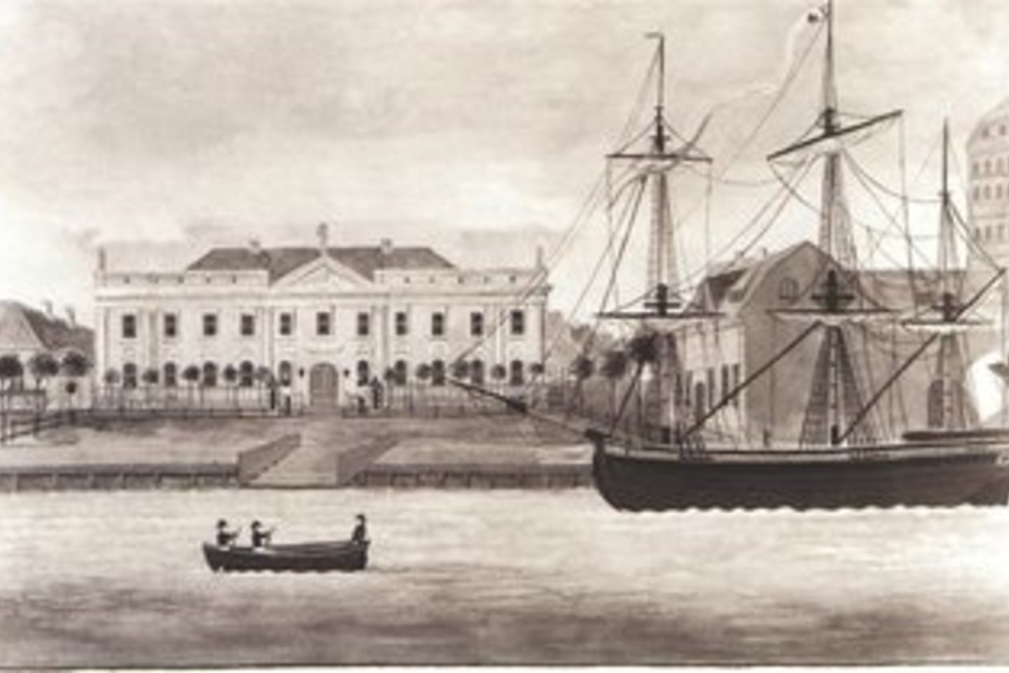 Burlaivis Dangės upėje prie pirklio Lorcko namų, XVIII a. paveikslas