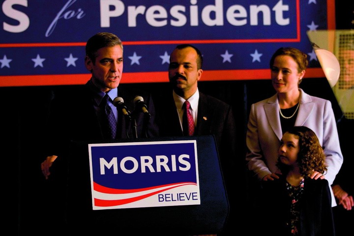 Pažadai iš tribūnų — gubernatorius Morisas (G.Clooney) ir senatorius Tompsonas (Jeffrey Wrightas).