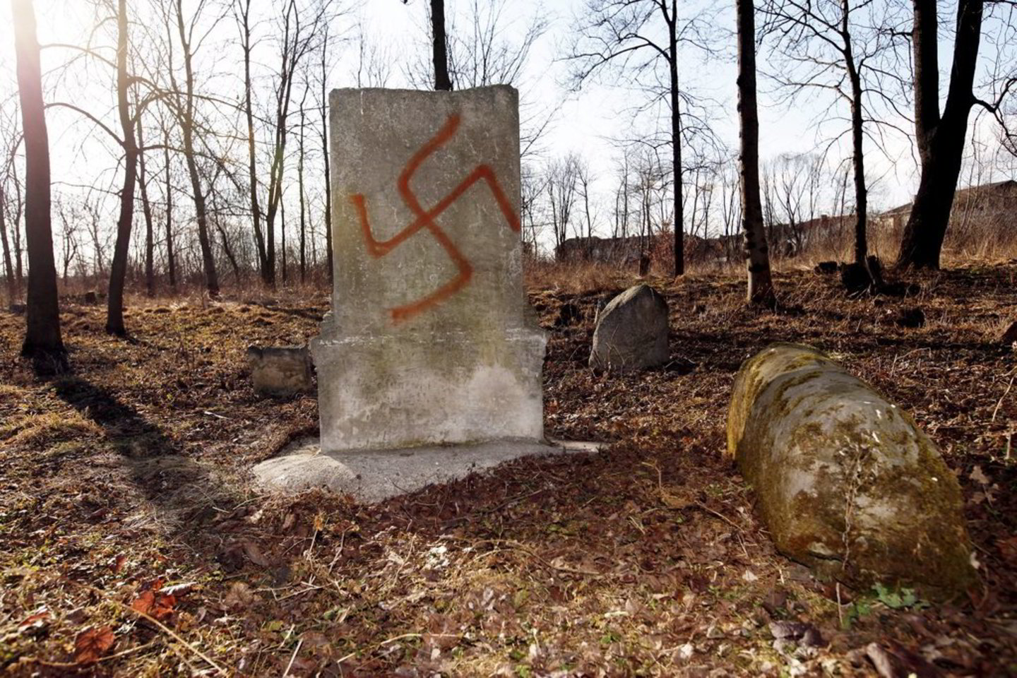 Vandalai žydų kapinėse apipaišė antkapius svastikomis.