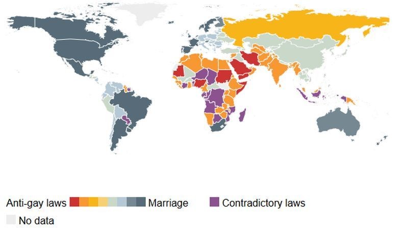 Homoseksualų teisių žemėlapis – nuo mirties bausmių iki santuokų