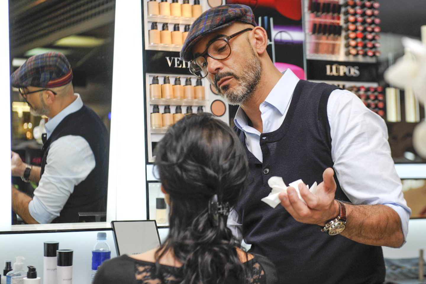 Savo meistriškumą demonstravo "Giorgio Armani Cosmetics" visažo meistras Reza Zaimeche.