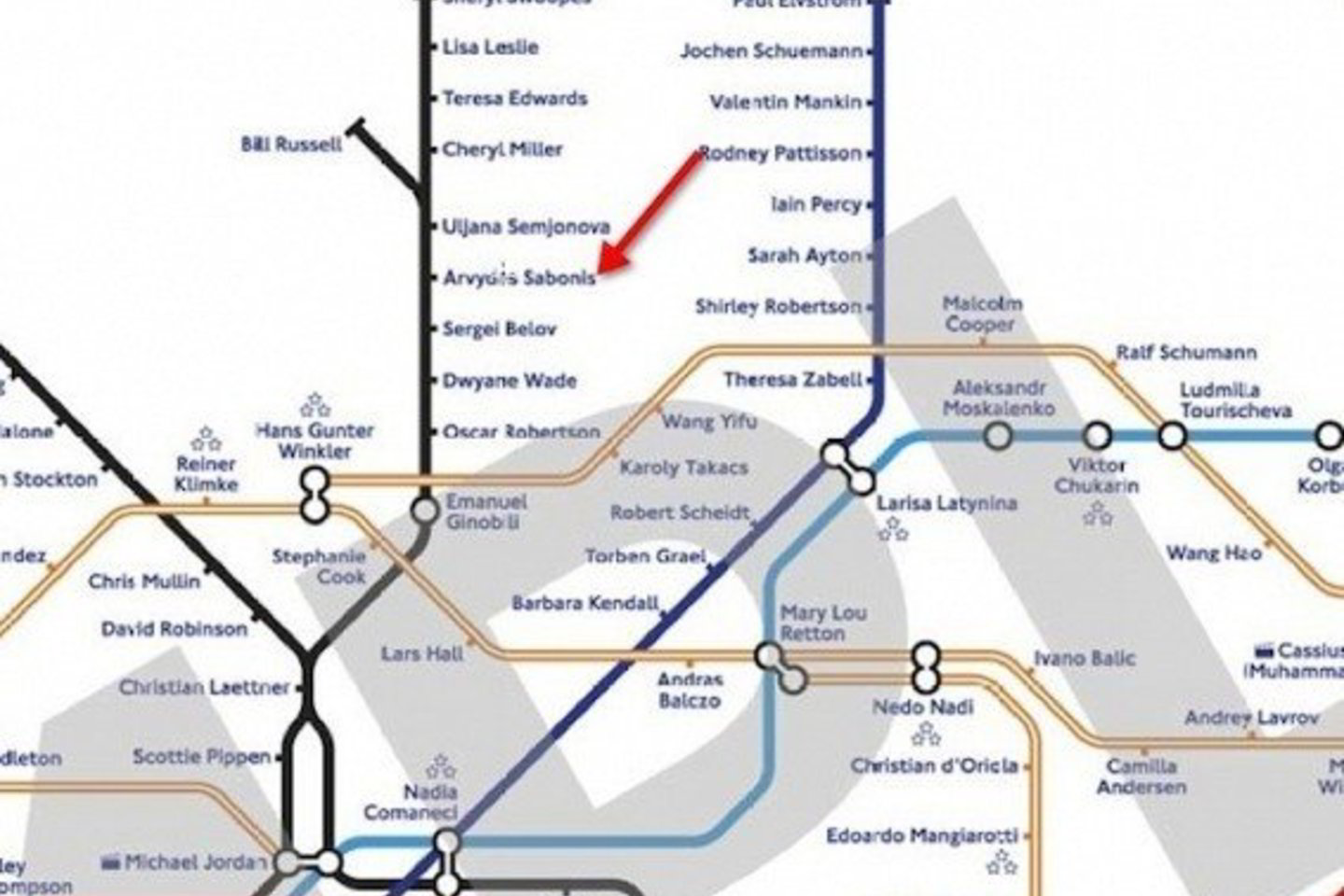 A. Sabonio vardas jau dabar puikuojasi olimpinių žaidynių proga „Transport For London“ (Tfl) išleistame metro žemėlapyje.