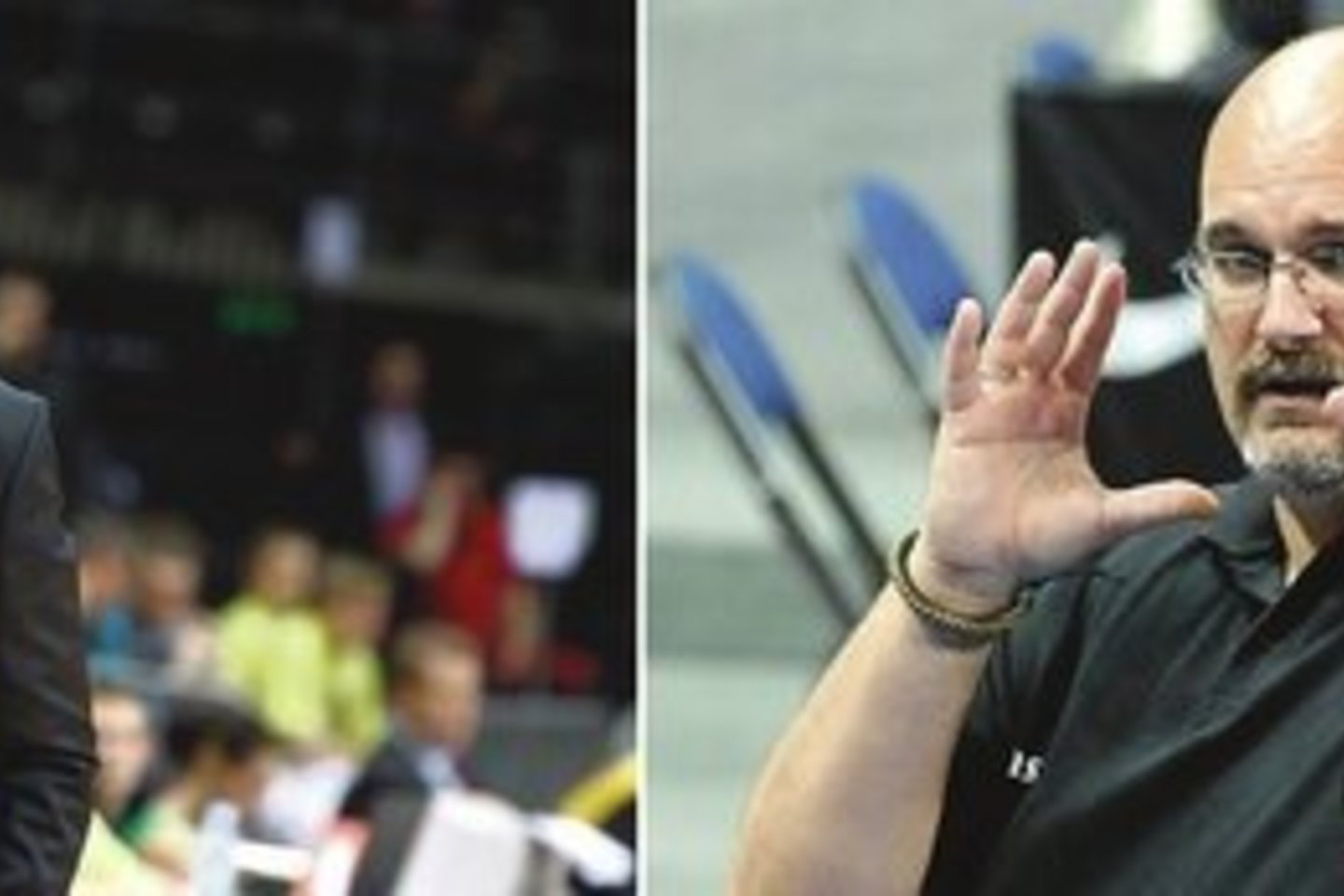 „Žalgirio” ir „Lietuvos ryto” dvikovos Lietuvos krepšinio lygos finalo serijoje dirigentai – treneriai iš Serbijos A.Trifunovičius (kairėje) ir A.Džikičius. Pastarajam kol kas nėra pavykę nugalėti „Žalgirio”.