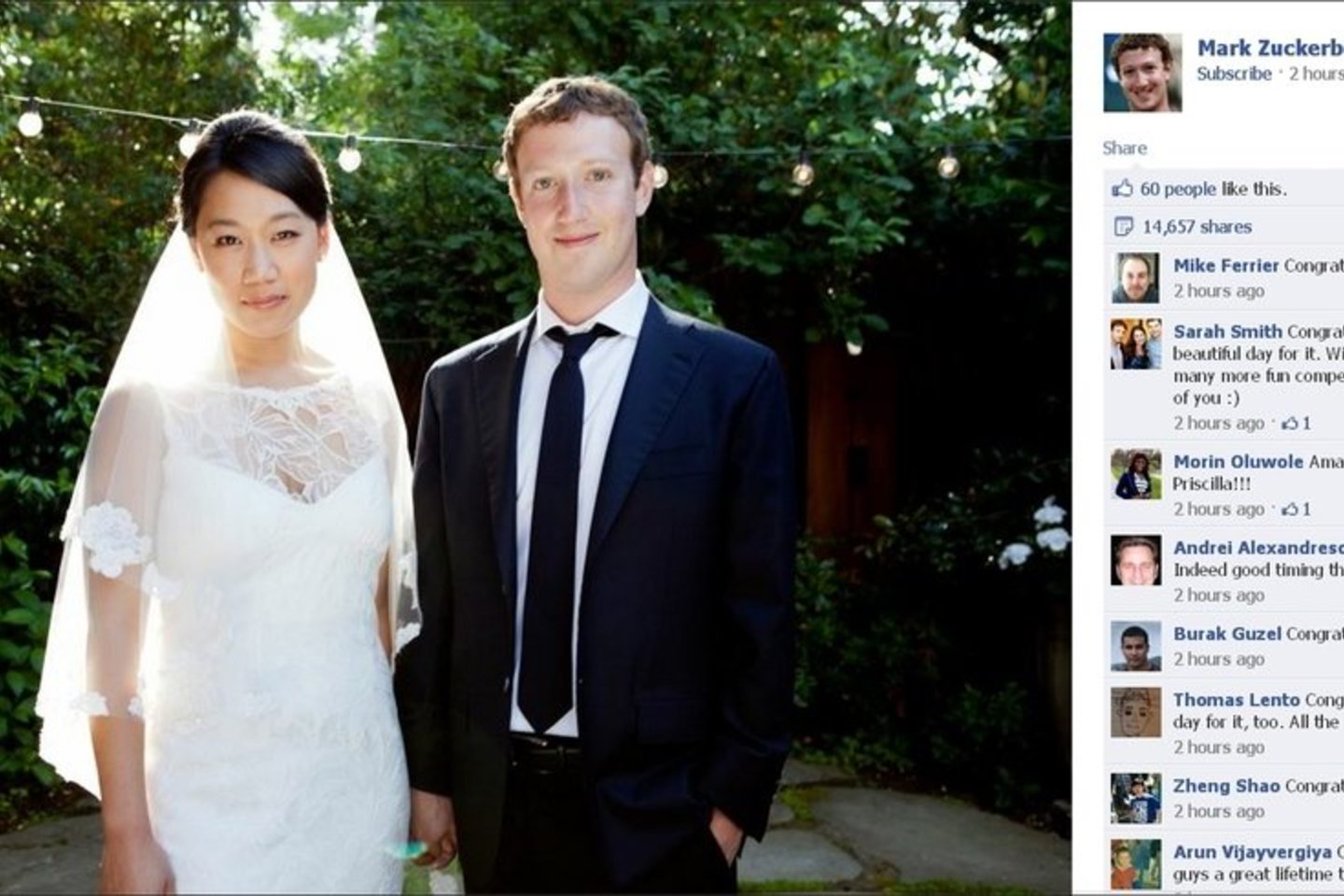 „Facebook“ įkūrėjas Markas Zuckerbergas šeštadienį vedė savo ilgametę draugę Priscillą Chan ir apie pasikeitusį šeimyninį statusą pranešė savo įkurtame socialiniame tinkle.